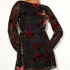 Lulus Marwella Black Burnout Velvet Backless Long Sleeve Mini Dress